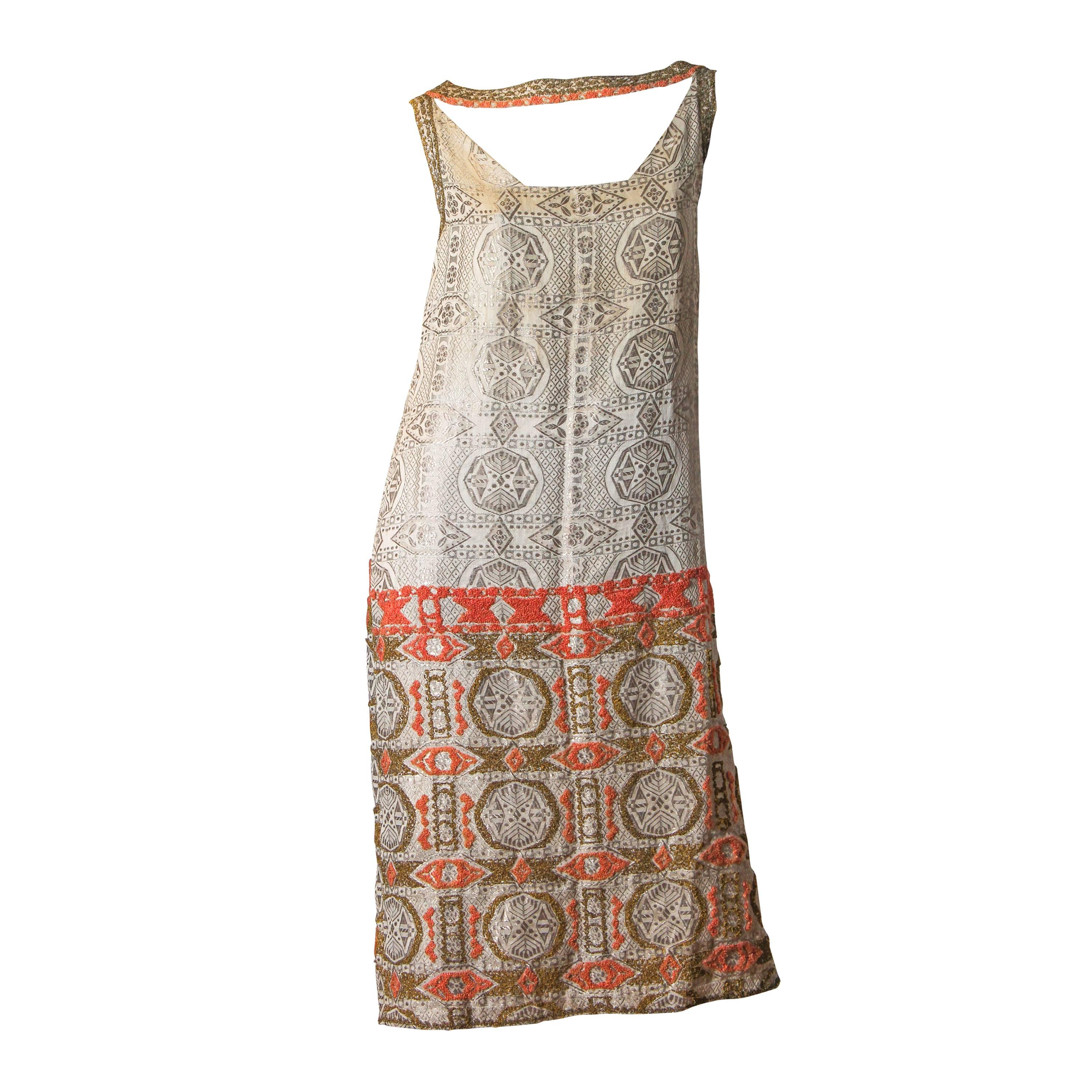 Embroidered 1920s Lamé Dress