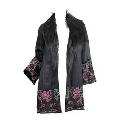 1920s Beaded Silk Coat with Fur Collar