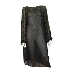 Halston 70s black silk beaded dress size 8 / 10. 