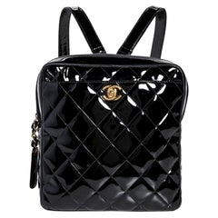 Chanel Box Cc Vintage 90's Black Patent Leather Backpack