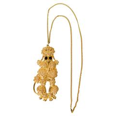 1970s Rare Fancy Gold Tone Necklace with Articulated Poodle