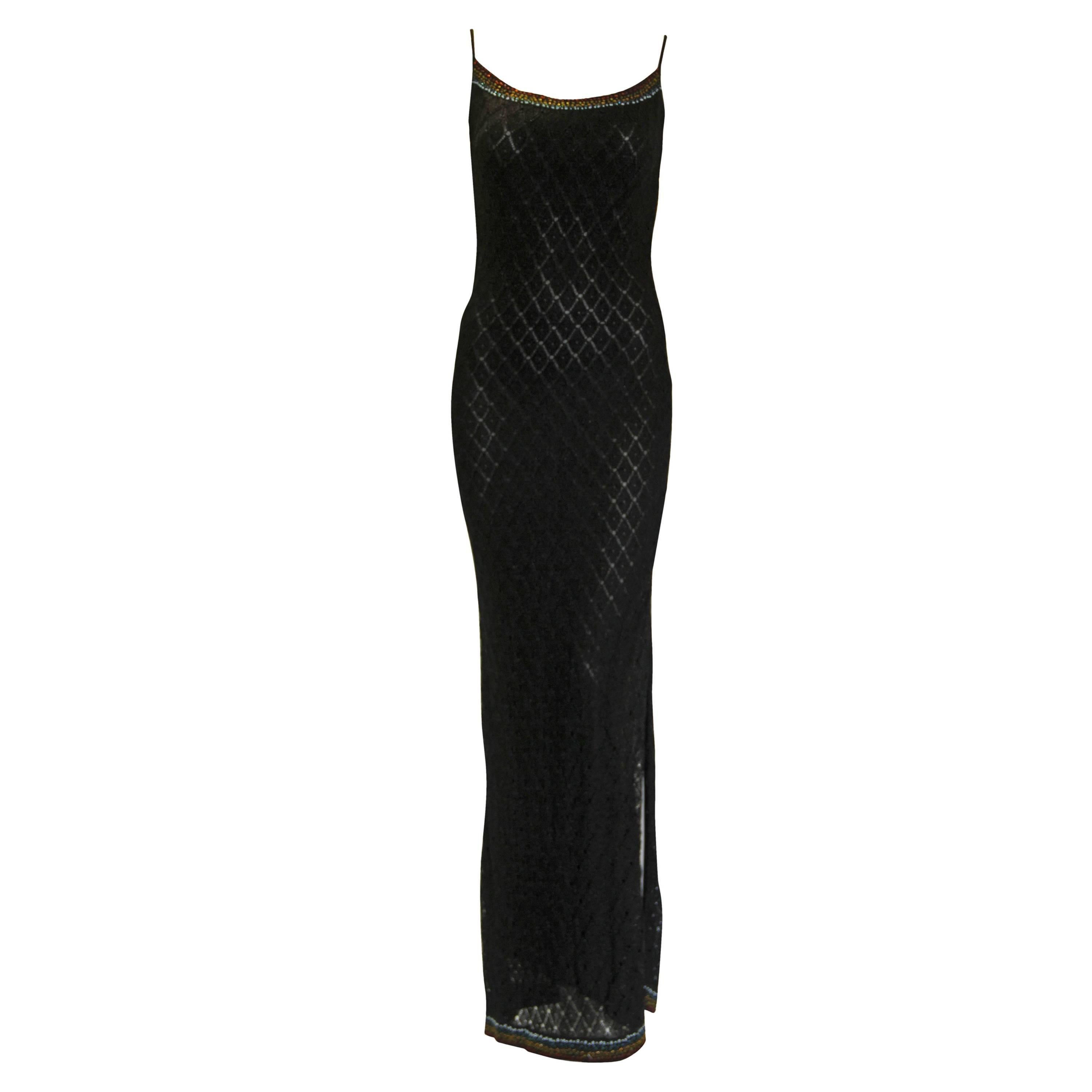 John Galliano For Christian Dior Lurex Knit Beaded Evening Gown Fall 2001 For Sale