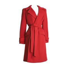 1980s Lipstick Red Fitted Wool Coat