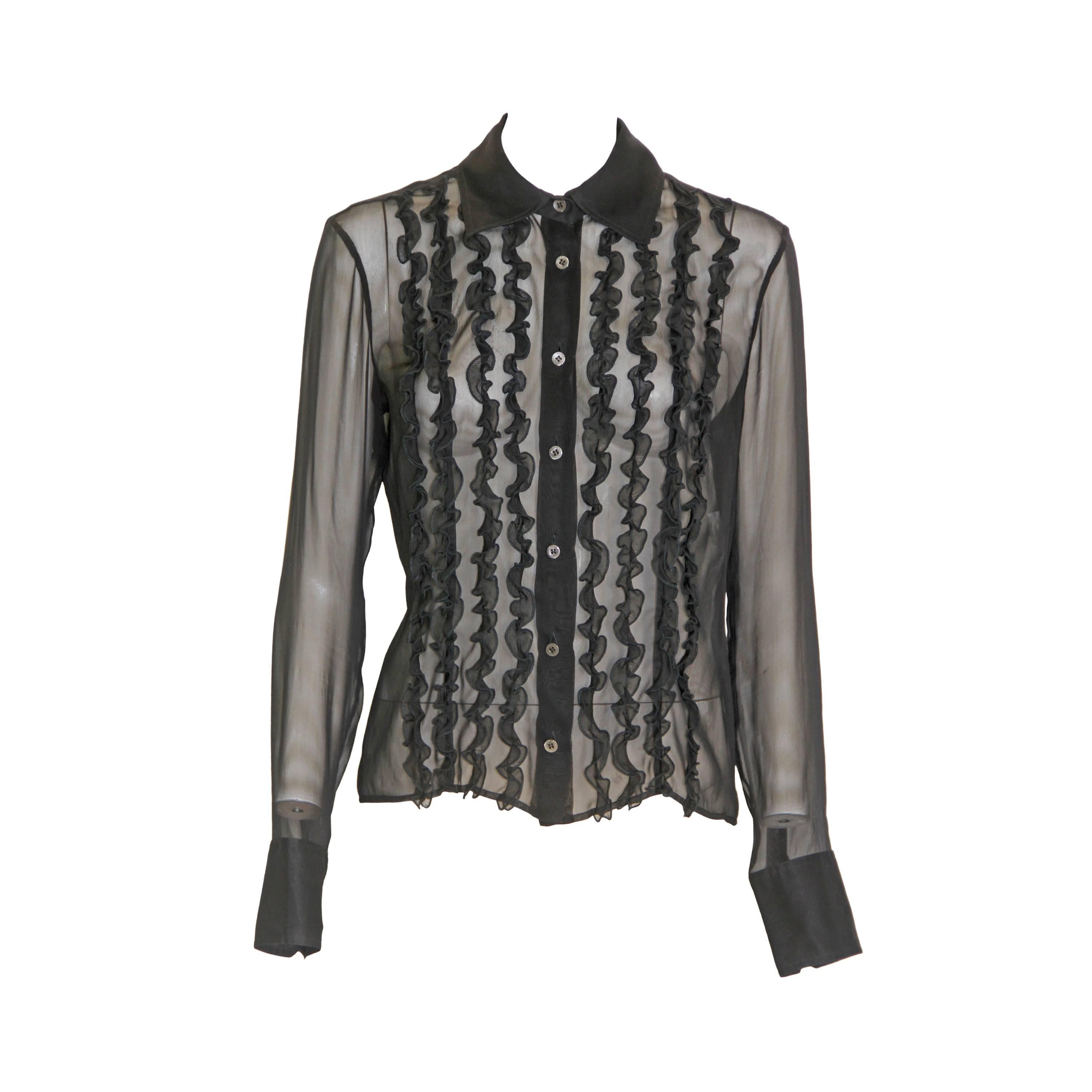 Tom Ford For Gucci Sheer Silk Ruffle Shirt 1999 For Sale