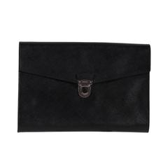 PRADA Italian Black SAFFIANO Leather PORTFOLIO Clutch HANDBAG Document Holder