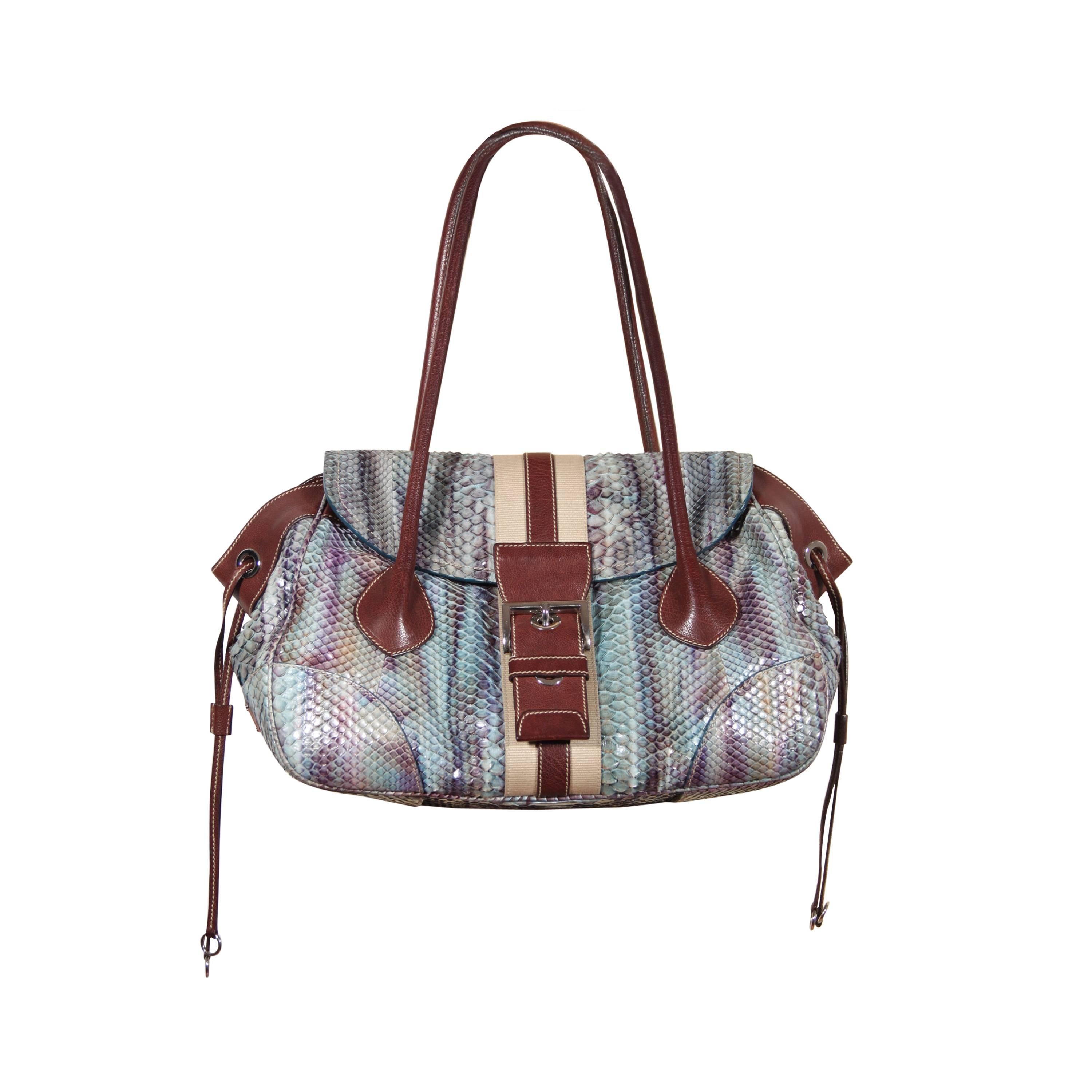 PRADA Light Blue Python  Leather SHOULDER BAG Tote HANDBAG