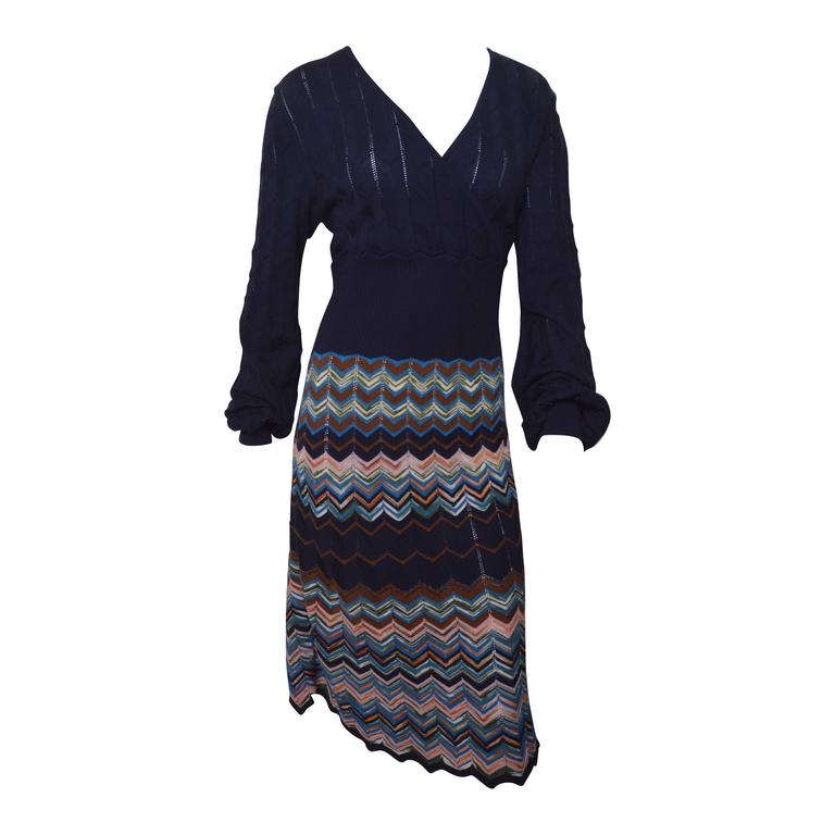 M Missoni Navy Blue Chevron Wrap Dress For Sale M Missoni Navy Blue Chevron Wrap Dress For Sale