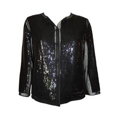 Chado Ralph Rucci Brand New Black Sequin Cardigan Jacket  Hand Sewn 100% Silk