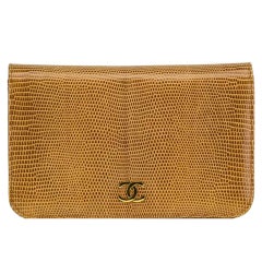 Chanel 80's Flap w Top Handle Clutch Exotic Convertible Caramel Lizard Skin Bag