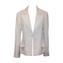 2009 Chanel Weiße & silberne einreihige Tweed-Jacke aus Metallic - 42