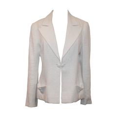2009 Chanel White & Silver Metallic Single Breasted Tweed Jacket - 42