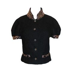 Chanel Short Sleeve Jacket with Heavy Beading on Collar and Sleeves - 40