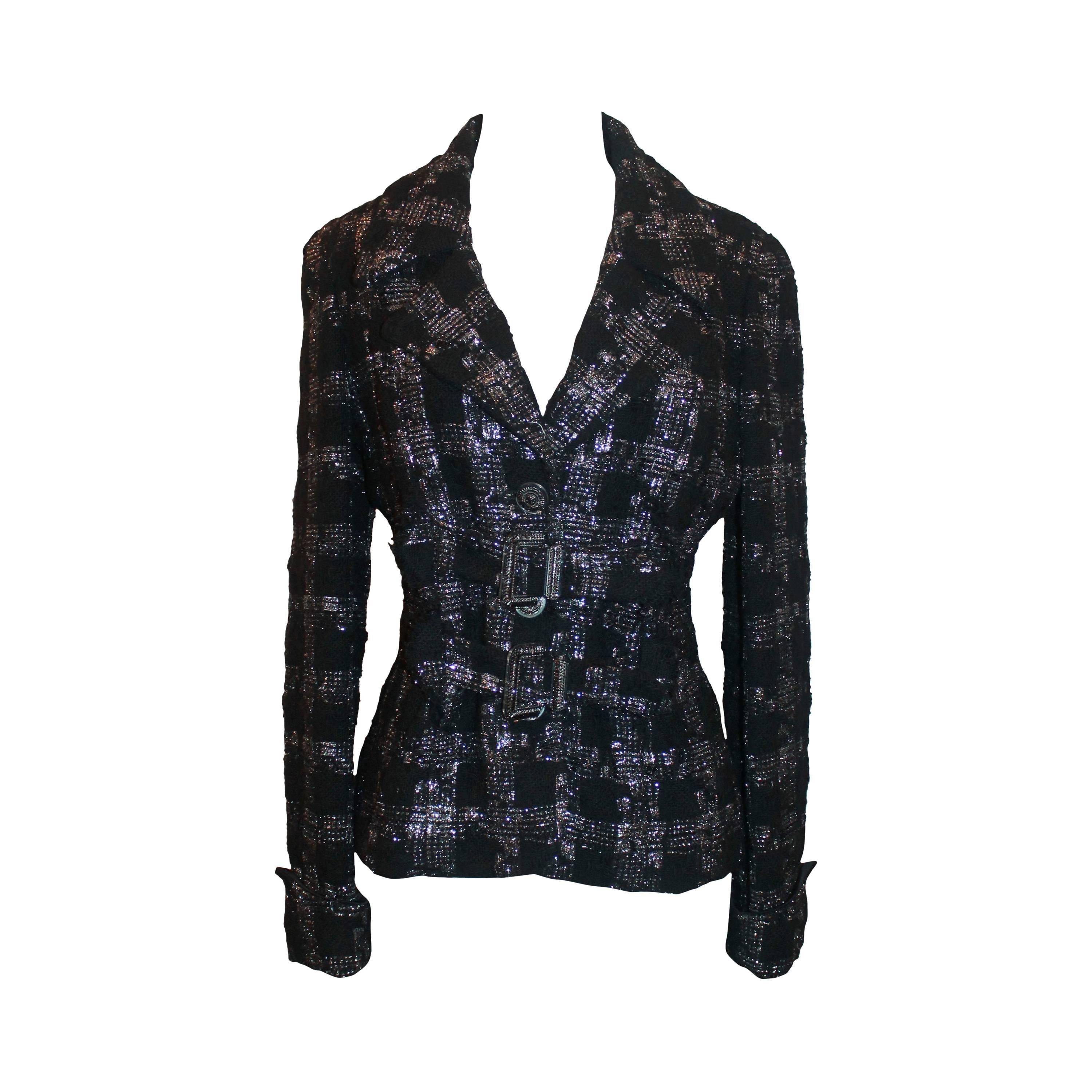 Chanel Tweed Jacket with Two Front Pockets and Belts - 38