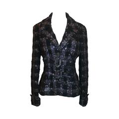 Chanel Tweed Jacket with Two Front Pockets and Belts - 38