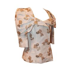 Chanel 3/4 Sleeve Ruched Portrait Collar Jacket w/ Floral Print - 44 - rt $8, 735