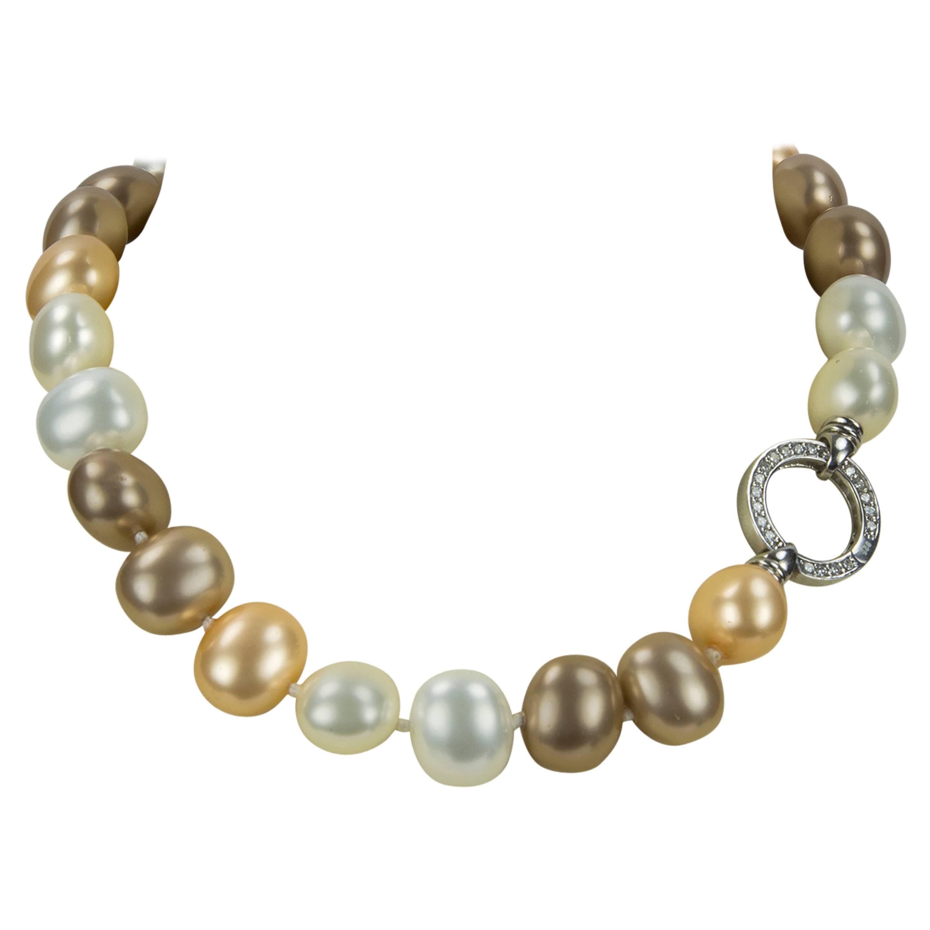 Striking Large Luscious White Gold and Bronze Faux Pearl Choker Necklace For Sale