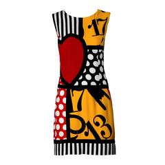 Iconic Moschino Vintage 90s Pop Art Dress with Numbers, Heart + Cat