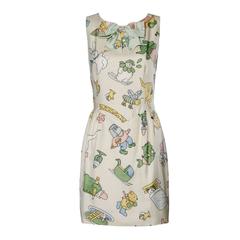 Moschino Couture! Vintage Silk Pastel Cartoon Animal Print Dress 3