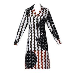 Lanvin Vintage 1970s Op Art Graphic Polka Dot Print Shirt Dress