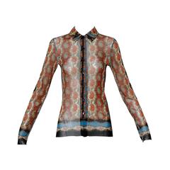 Jean Paul Gaultier Vintage Mesh Paisley Print Button Up Blouse Top