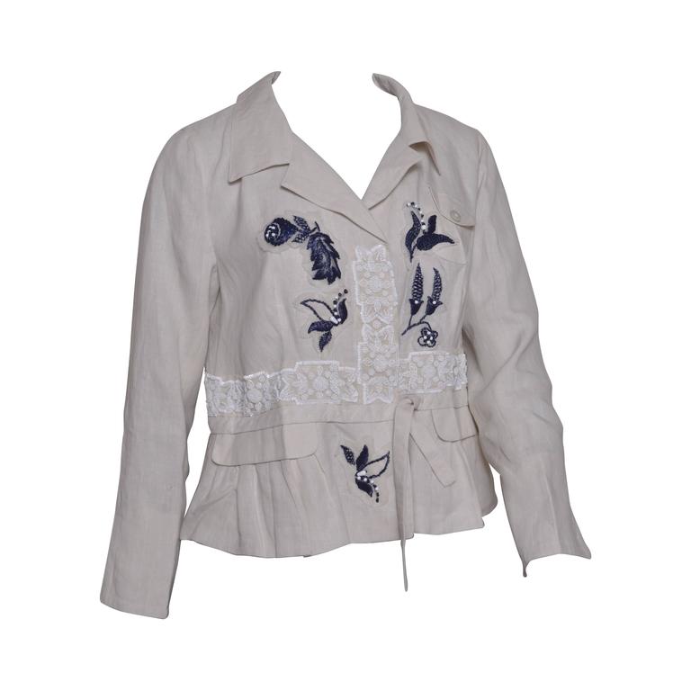 Prada Beaded Embroidered Linen Jacket at 1stDibs