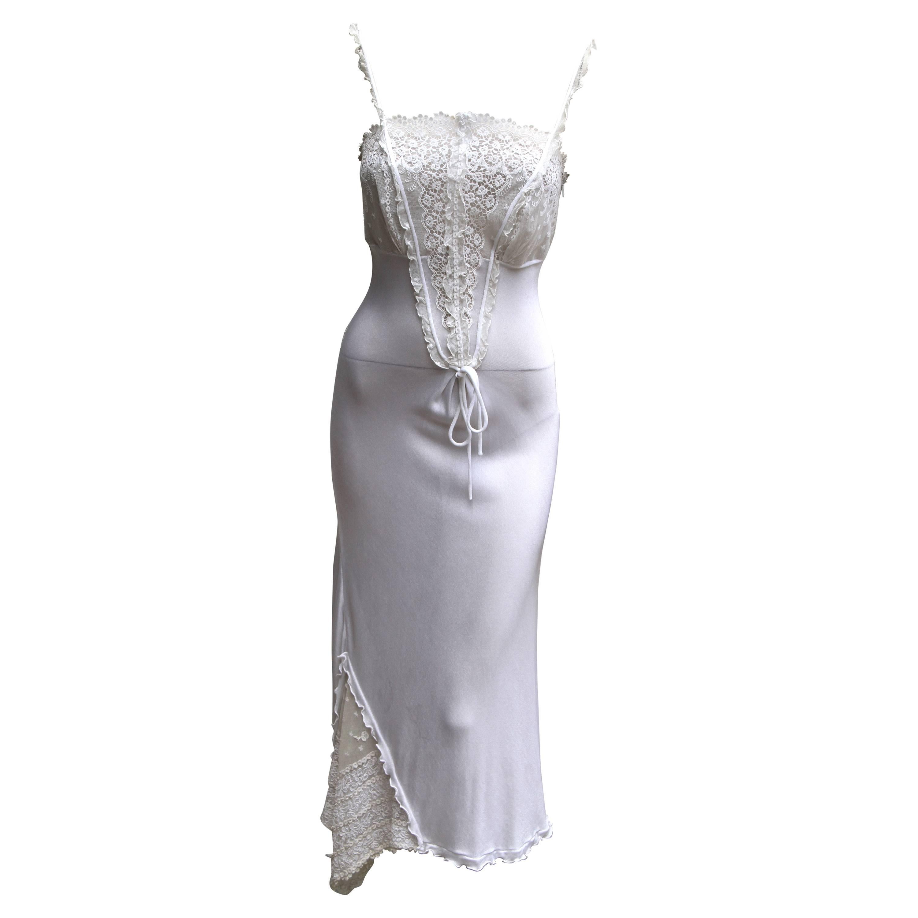 Gianni Versace White Silk Jersey Lace Dress 1996 For Sale