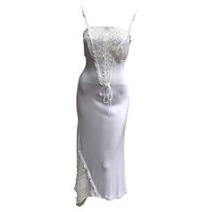 Gianni Versace White Silk Jersey Lace Dress 1996