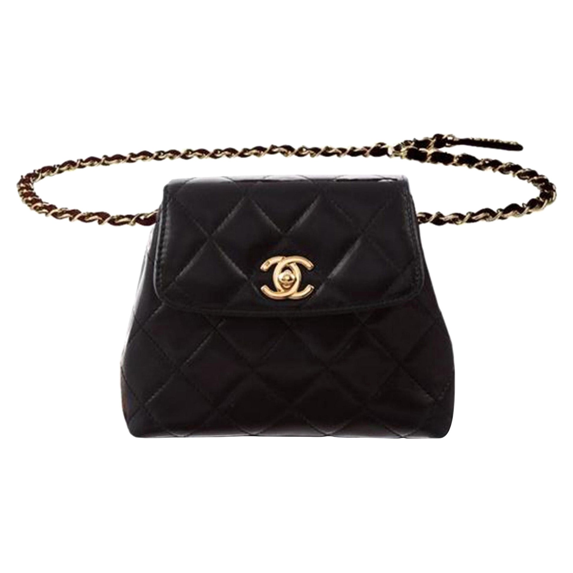 Chanel Bum Rare Vintage Mini 1997 Fanny Pack Waist Belt Pouch Black Lambskin Bag For Sale