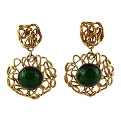 Yves Saint Laurent YSL Vintage Massive Emerald Dangling Earrings 12