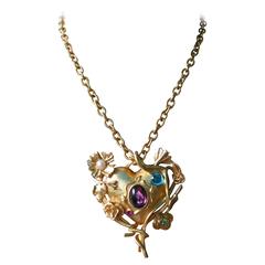 Christian Lacroix Vintage Rare Jewelled Heart and Mirror Pendant