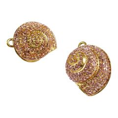 Lanvin Gold Tone Clip on Snail Earrings With Pink Swarovski Crystals