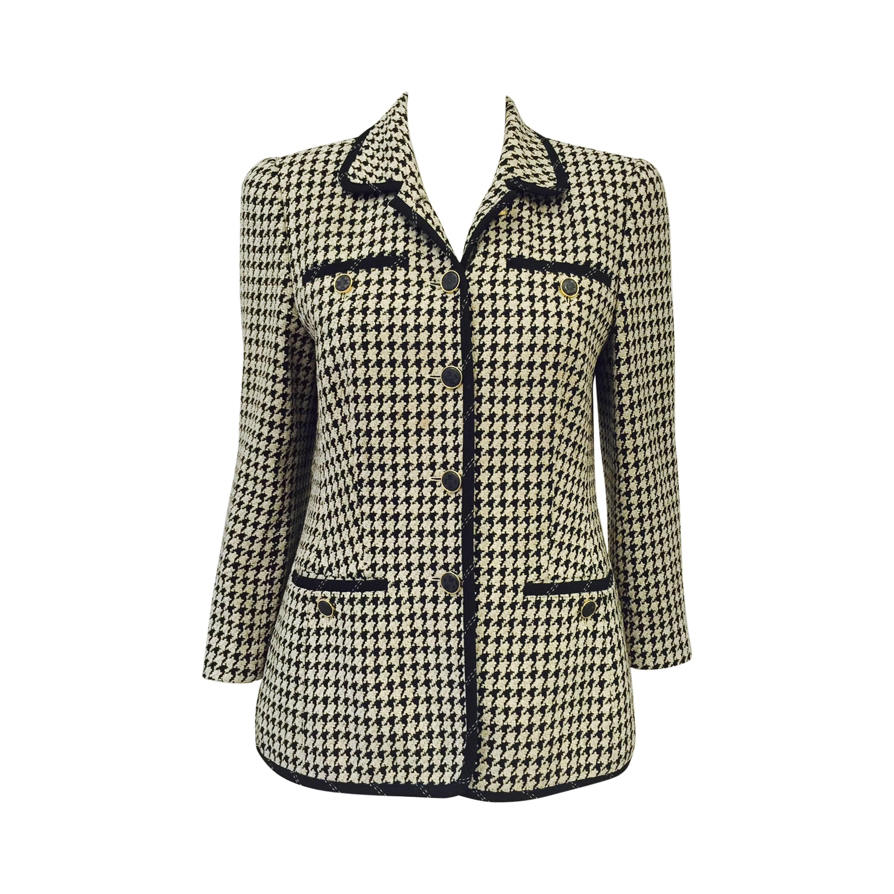 1990s Escada by Margaretha Ley Houndstooth Chenille Jacket  For Sale