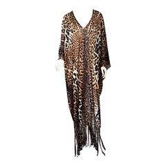 Rare Iconic Yves Saint Laurent Tom Ford Leopard Cheetah Silk Fringed Caftan YSL