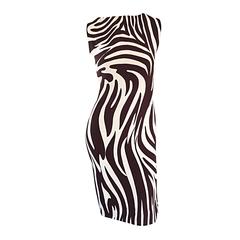 Chic Vintage Bill Blass FW92 Brown + Ivory Silk Zebra Safari Runway Dress 9