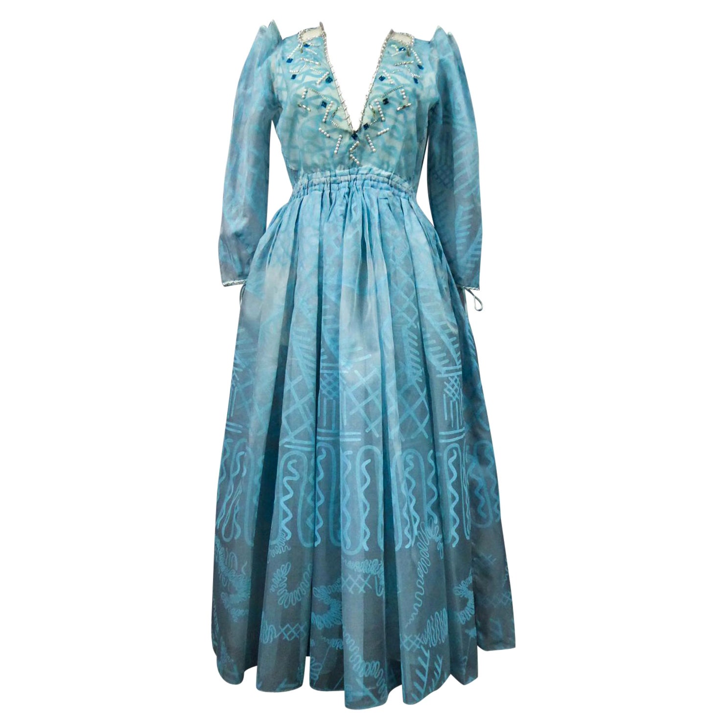 A Zandra Rhodes Evening Dress in Printed Organza - Fortuny Influence- Circa 1980
