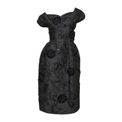 Retro 1950s Demi-Couture Adele Simpson Beaded Black Silk Cocktail Dress