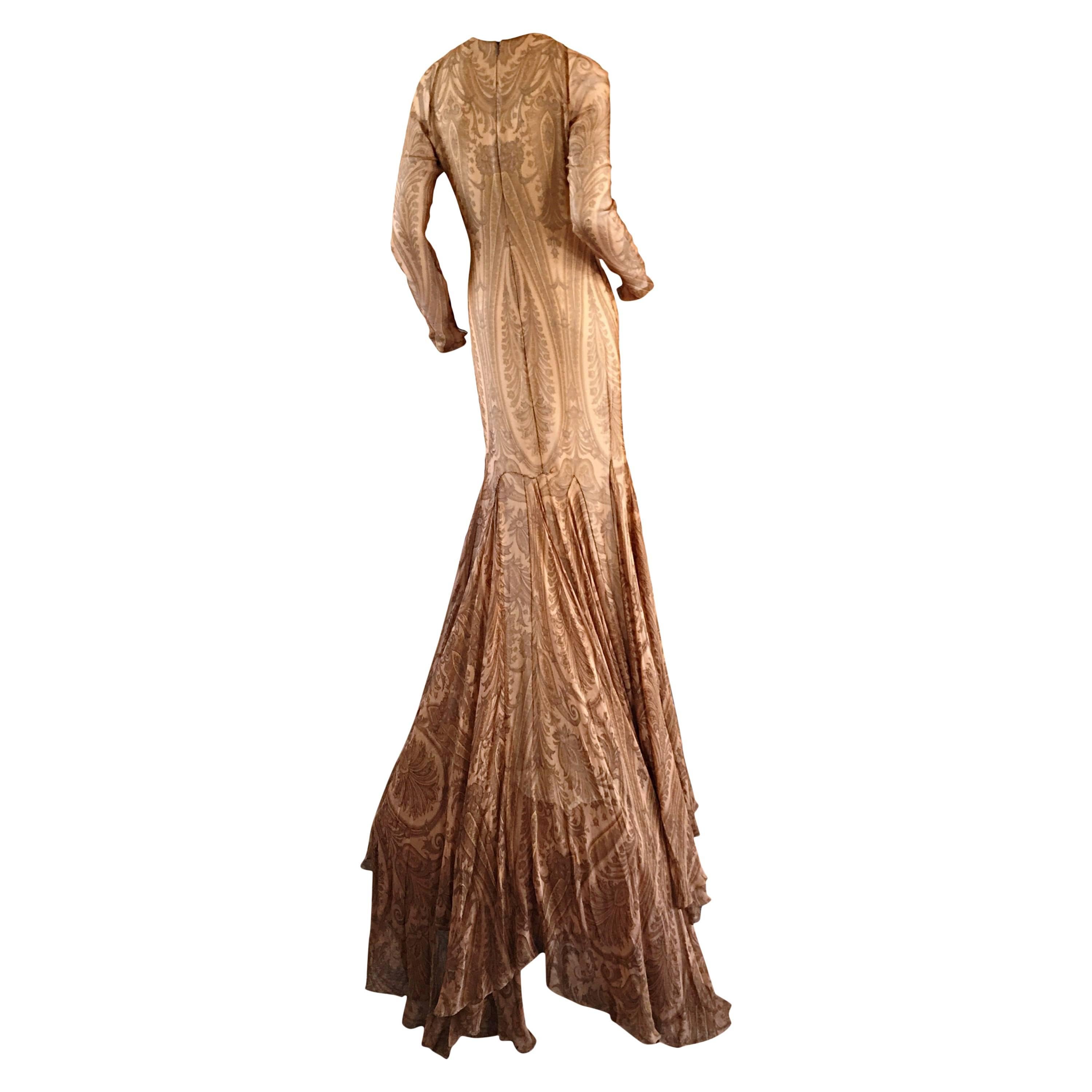 Exquisite vintage Bill Blass original runway sample gown!!! This dress features so much detail, and looks so incredible on. A one-of-a-kind MASTERPIECE!!! Layers of nude silk chiffon, with a 'tattoo' like paisley print throughout. Demi-Couture, with