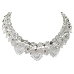 1990s Layered Crystal Heart Necklace w/Rhinestones