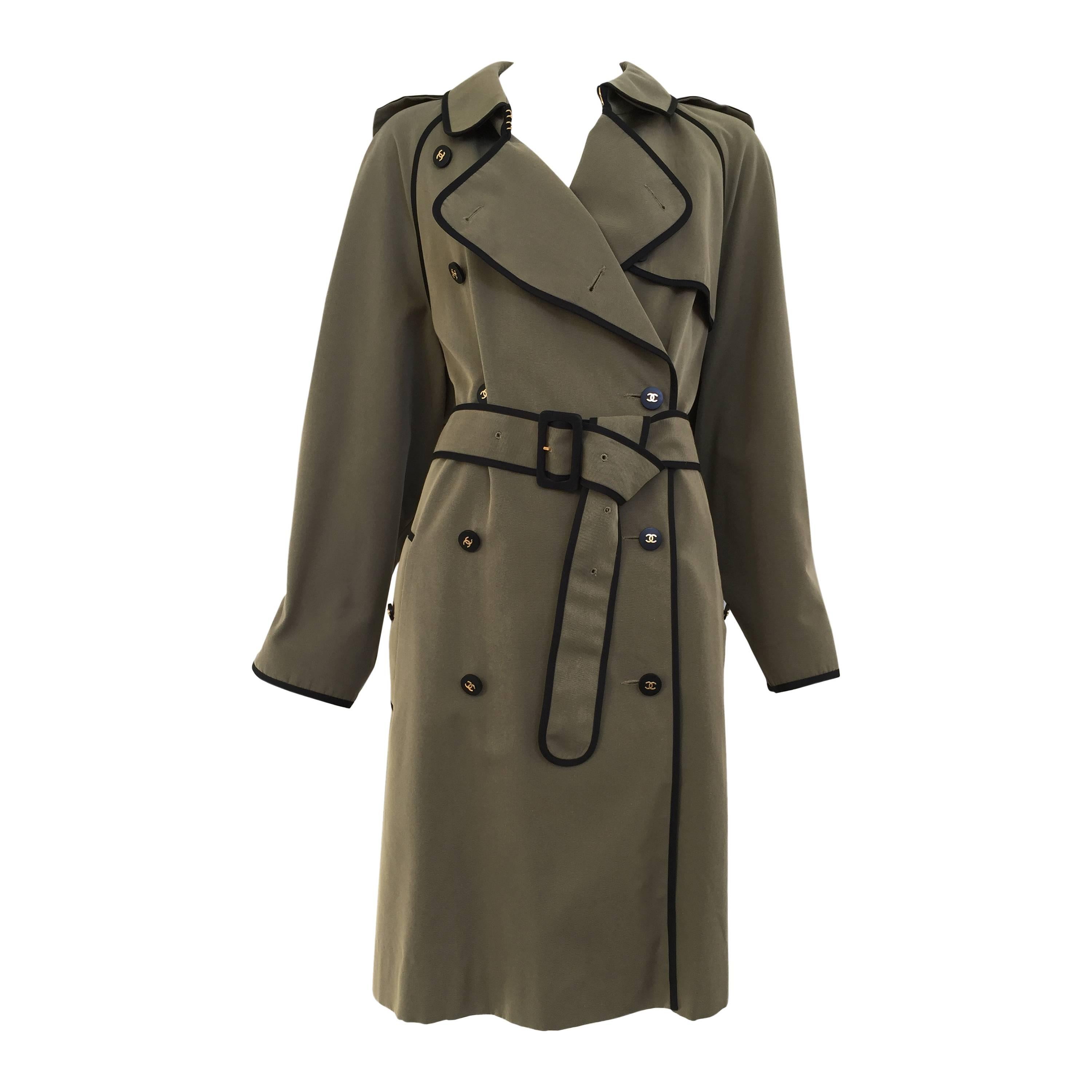 1980s CHANEL olive green cotton trench coat