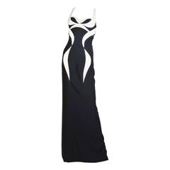 New Versace Black and White Eyelet-studded Gown 9