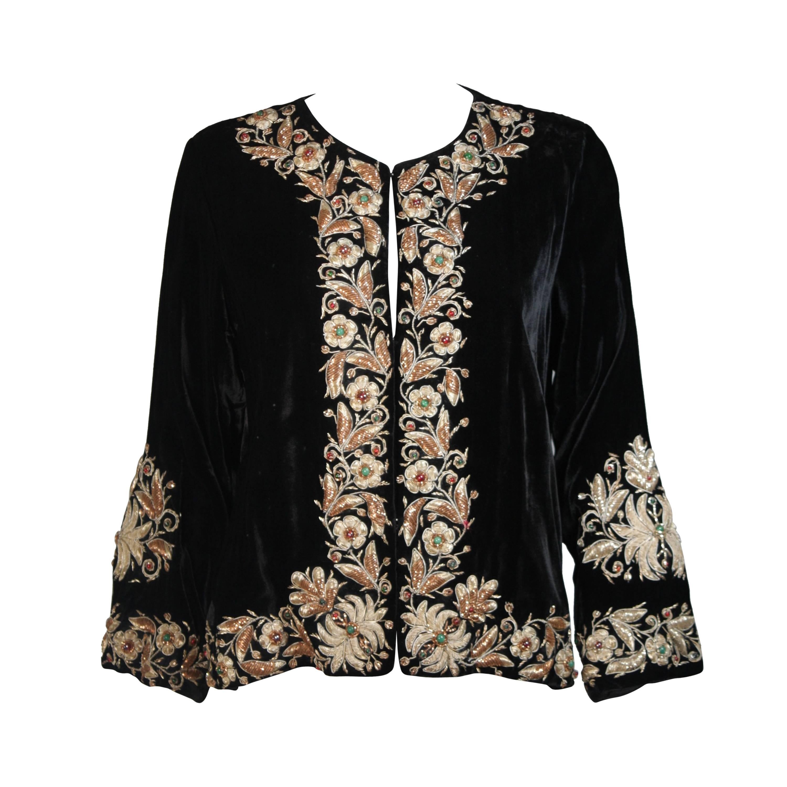 Velvet Jacket with Metallic Embroidery and Embellishment Size Small Medium Large