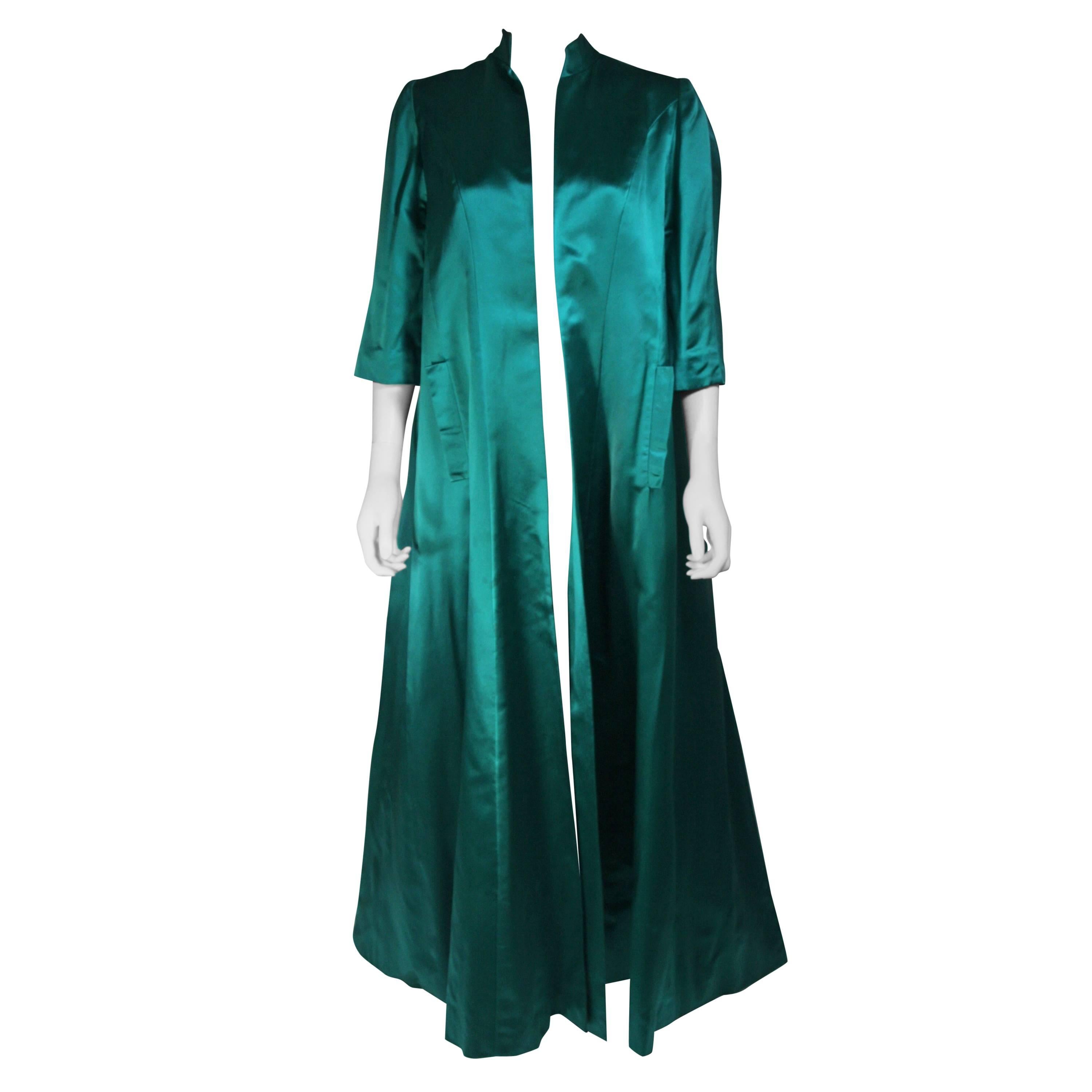 Galanos Green Silk Opera Coat Size Small For Sale