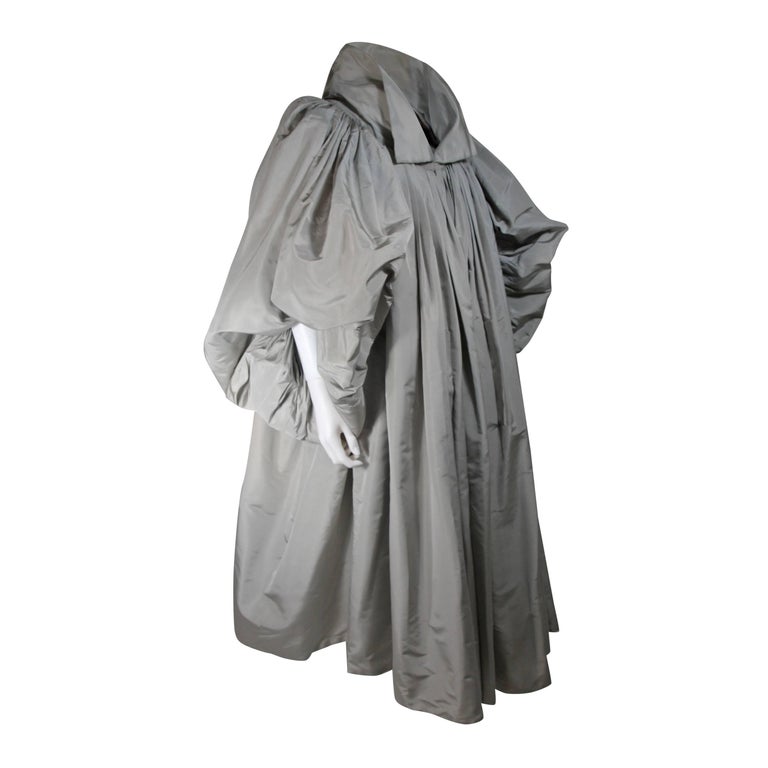 Galanos Attributed Dramatic Grey Silk Opera Coat Size Small Medium For ...