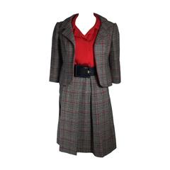 Galanos Black White and Red Wool Plaid Skirt Suit 4 Piece Size Small Medium 5