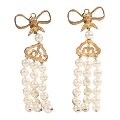 CHANEL Vintage 3 Strands Hanging FAUX PEARL STRING EARRINGS Box Detail w/ BOX 12