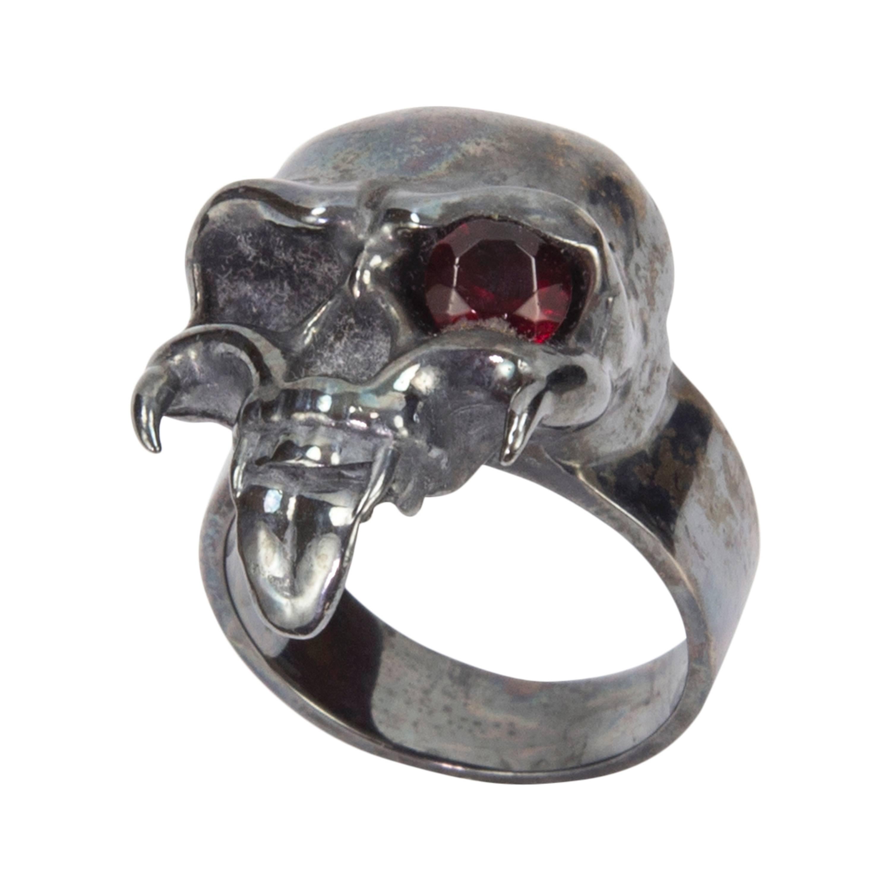 Skull & Cross Bones Ring Natural Aquamarine eyes hand crafted sterling silver 