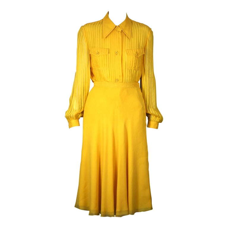 Galanos Charming Chrome Yellow Chiffon Skirt Ensemble For Sale