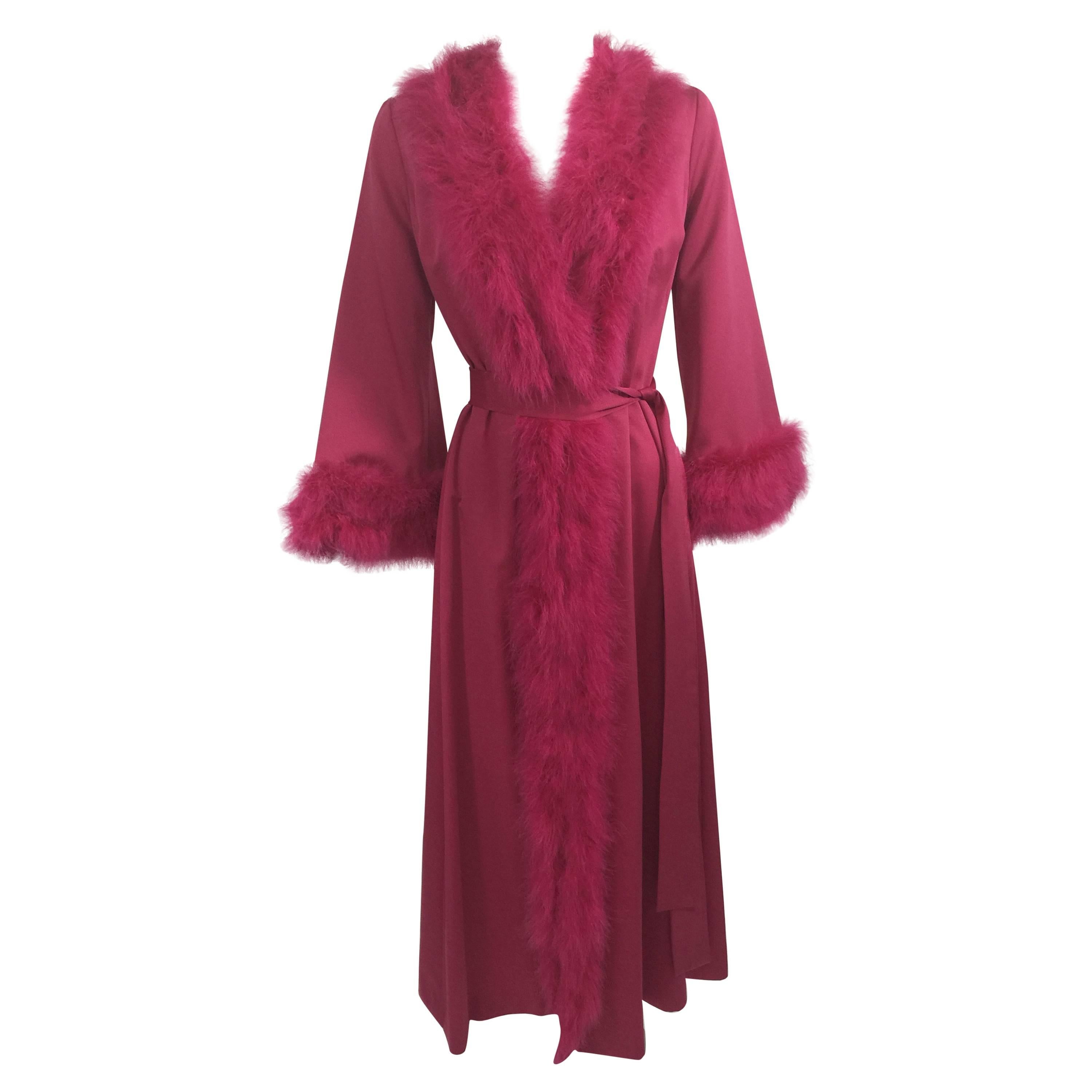 A Magnificent Magenta Marabou Feather Trimmed Caftan & Robe Vintage