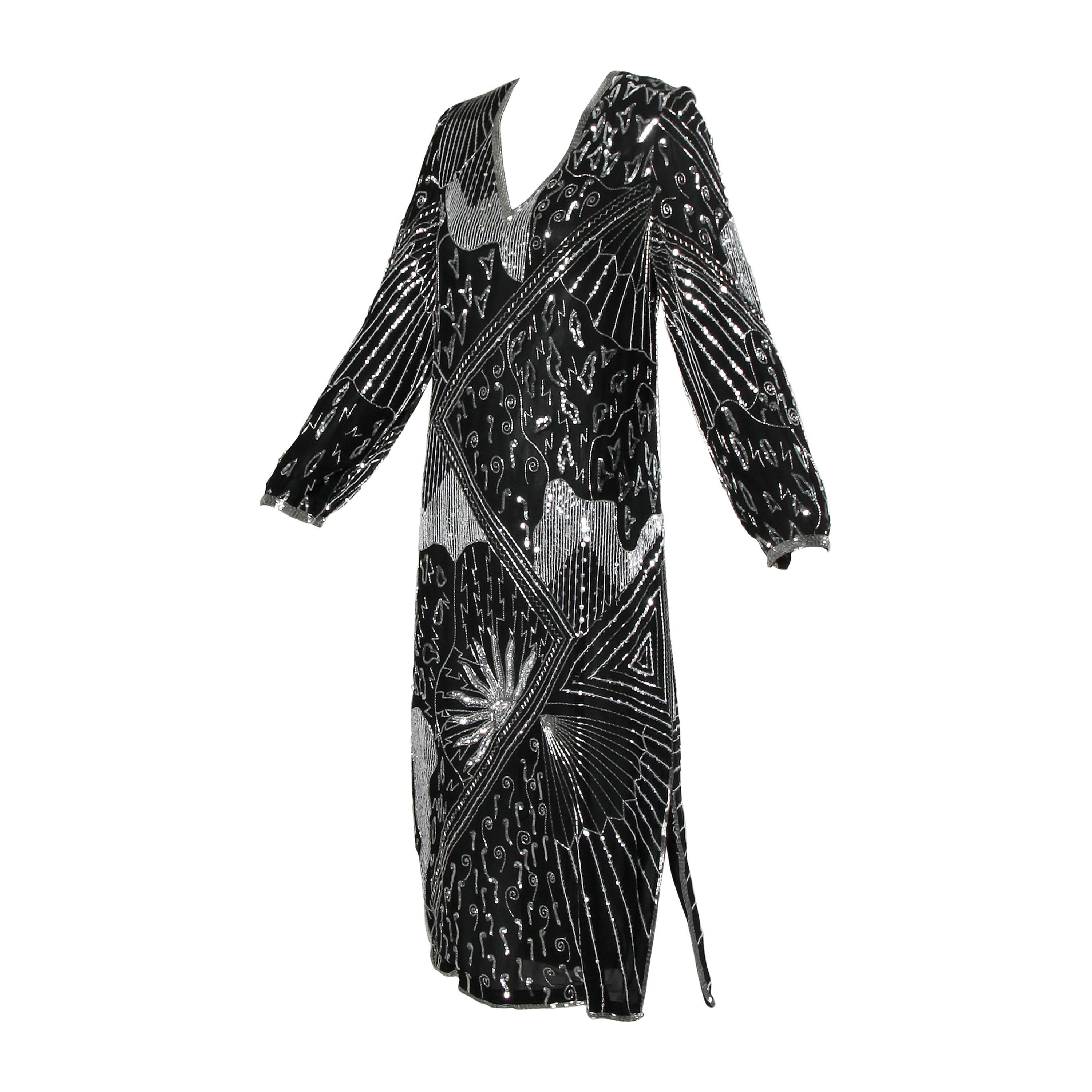 Saks Fifth Avenue Vintage Sequin Beaded Silk Flapper Dress