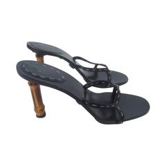 Gucci Italy Black Leather Bamboo Heel Sandals US Size 7B 